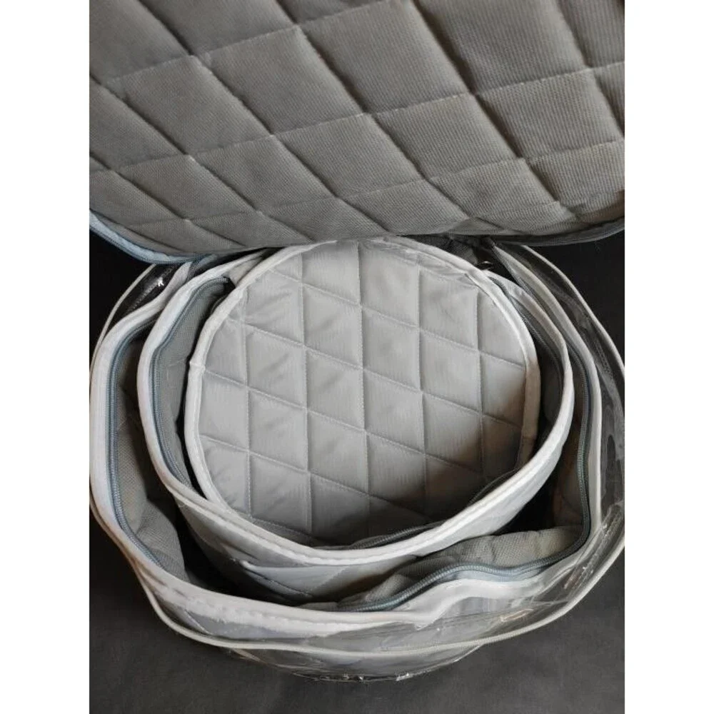 2pc Vtg Quilted Cases For Dinnerware Plates China Zipper Storage Bags Grey Home